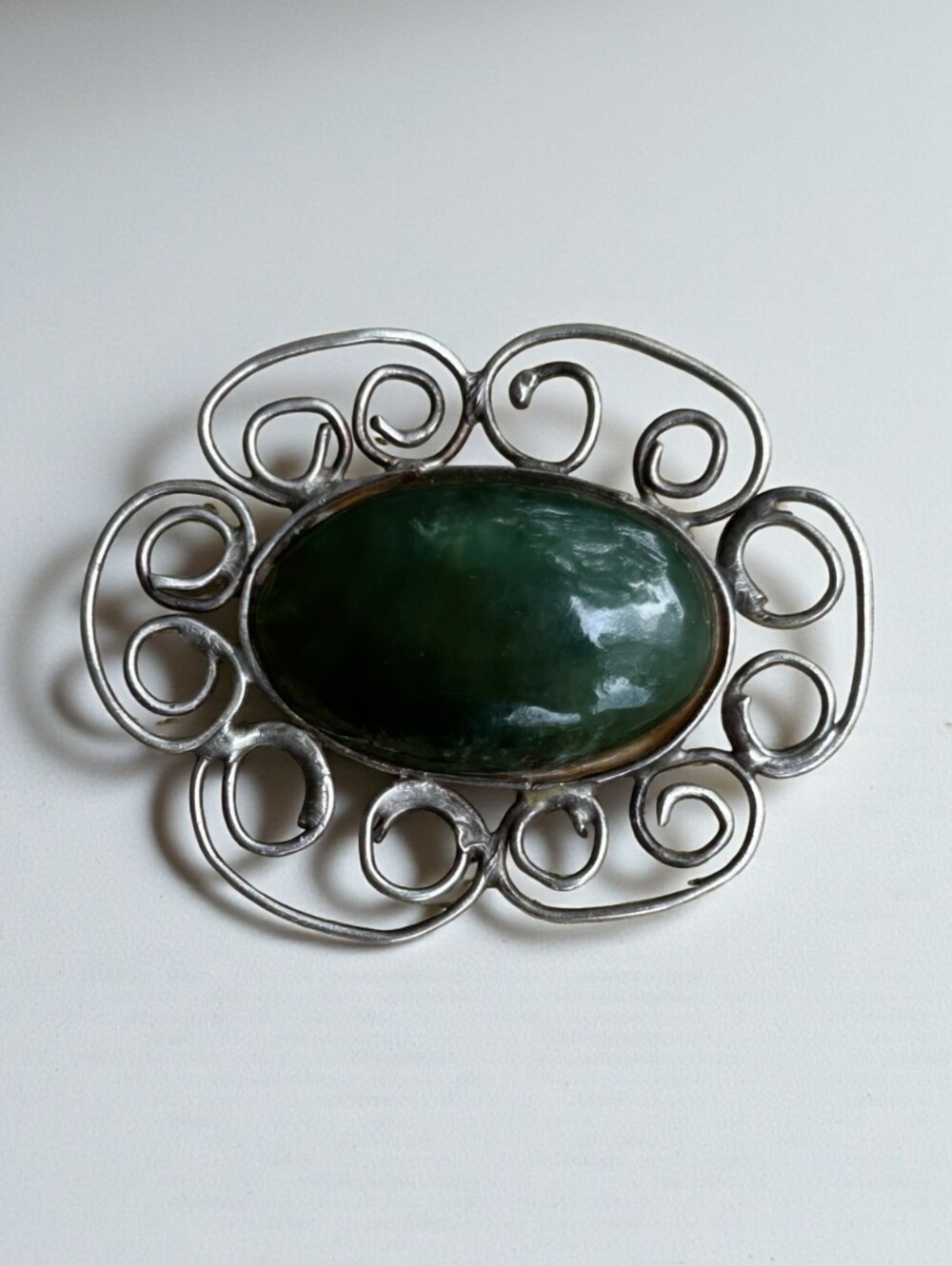 Vintage Sterling Jade Brooch